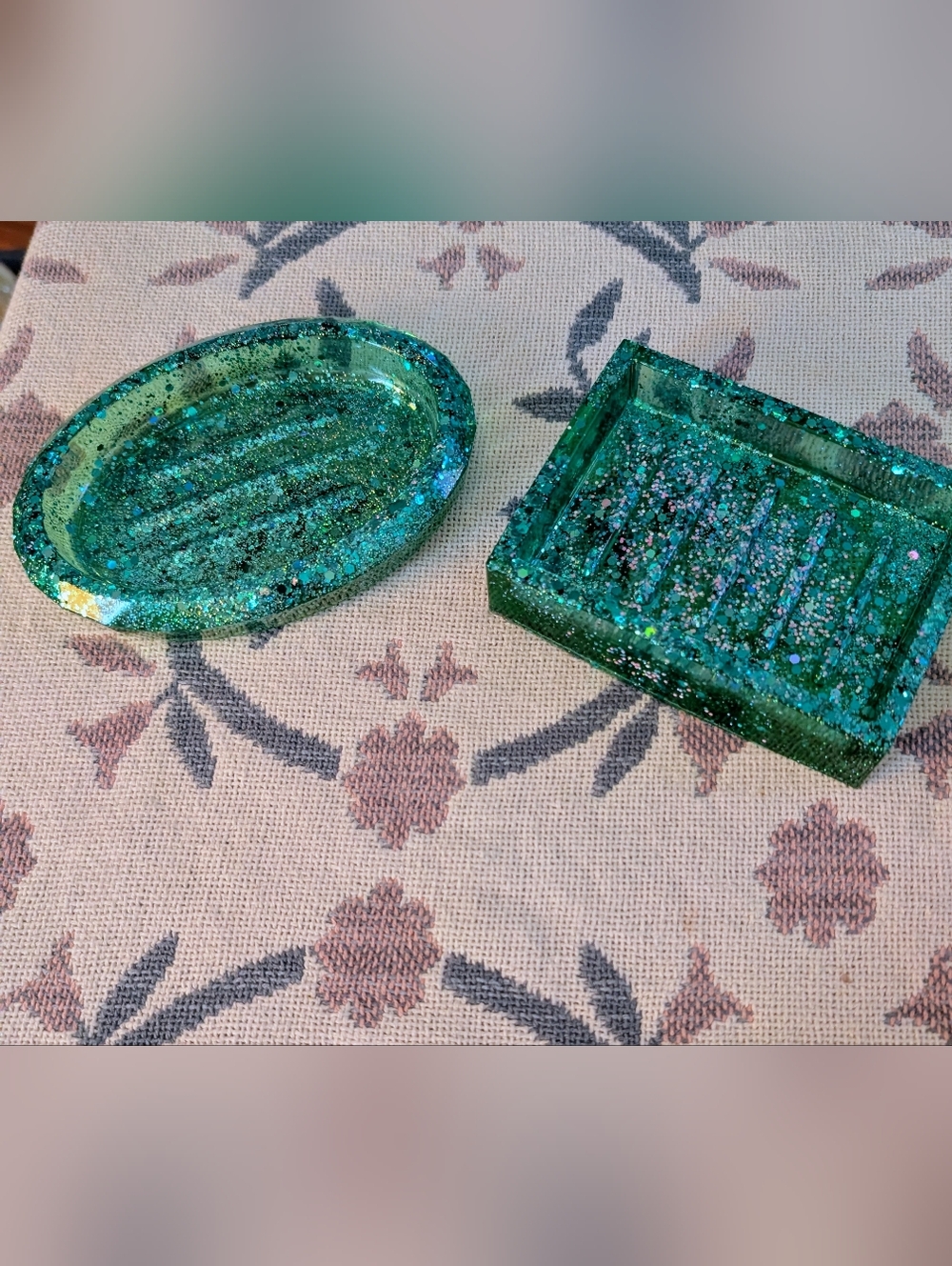 Handcrafted Teal Glitter Soap Dishes